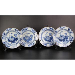 Chinese Porcelain Yongzheng Qianlong Plates 4x Blue And White Qing Dynasty Antique 18th Century