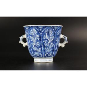 Porcelaine Chinoise Kangxi Tasse De Chocolat Bleu Et Blanc Marqué Antique Dynastie Qing XVIIIe 