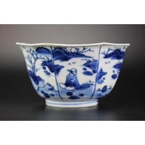 Porcelaine Chinoise Wanli / Bol De Transition Bleu Et Blanc Dynastie Ming Tianqi Antique Tasse 