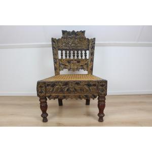 A Carved Low Wooden Chair, Probably A Children’s Chair, Rajasthan, India, Or Java, Indonesia