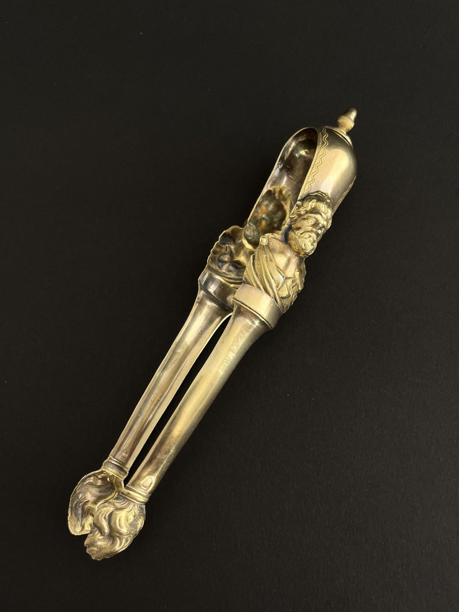Vermeil Sugar Tongs With Sculptor's Bust - Michelangelo ? Restoration Period, 19th Century-photo-3