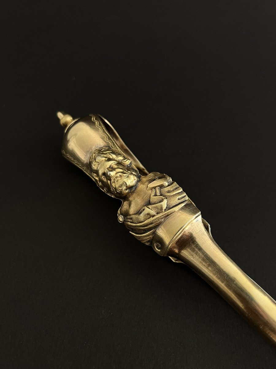 Vermeil Sugar Tongs With Sculptor's Bust - Michelangelo ? Restoration Period, 19th Century-photo-2
