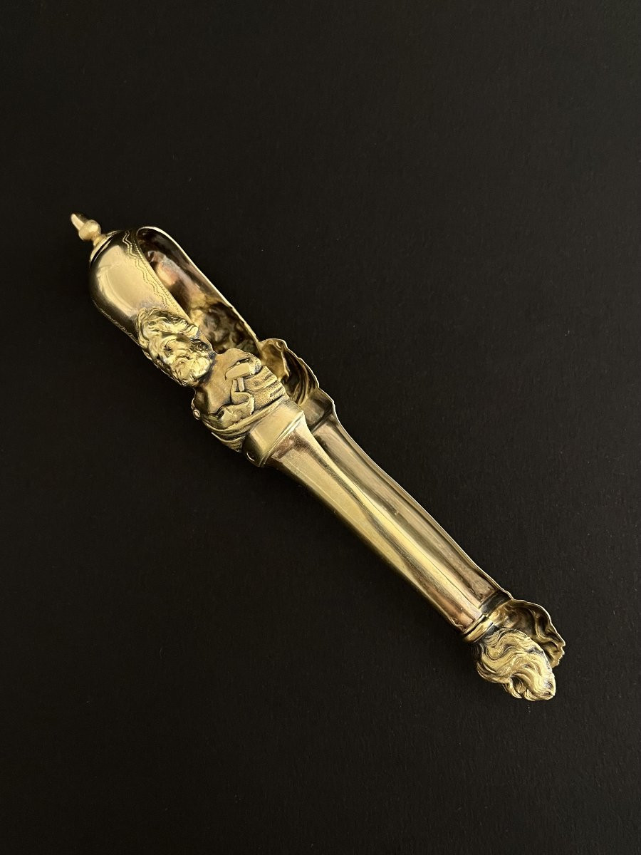 Vermeil Sugar Tongs With Sculptor's Bust - Michelangelo ? Restoration Period, 19th Century-photo-3