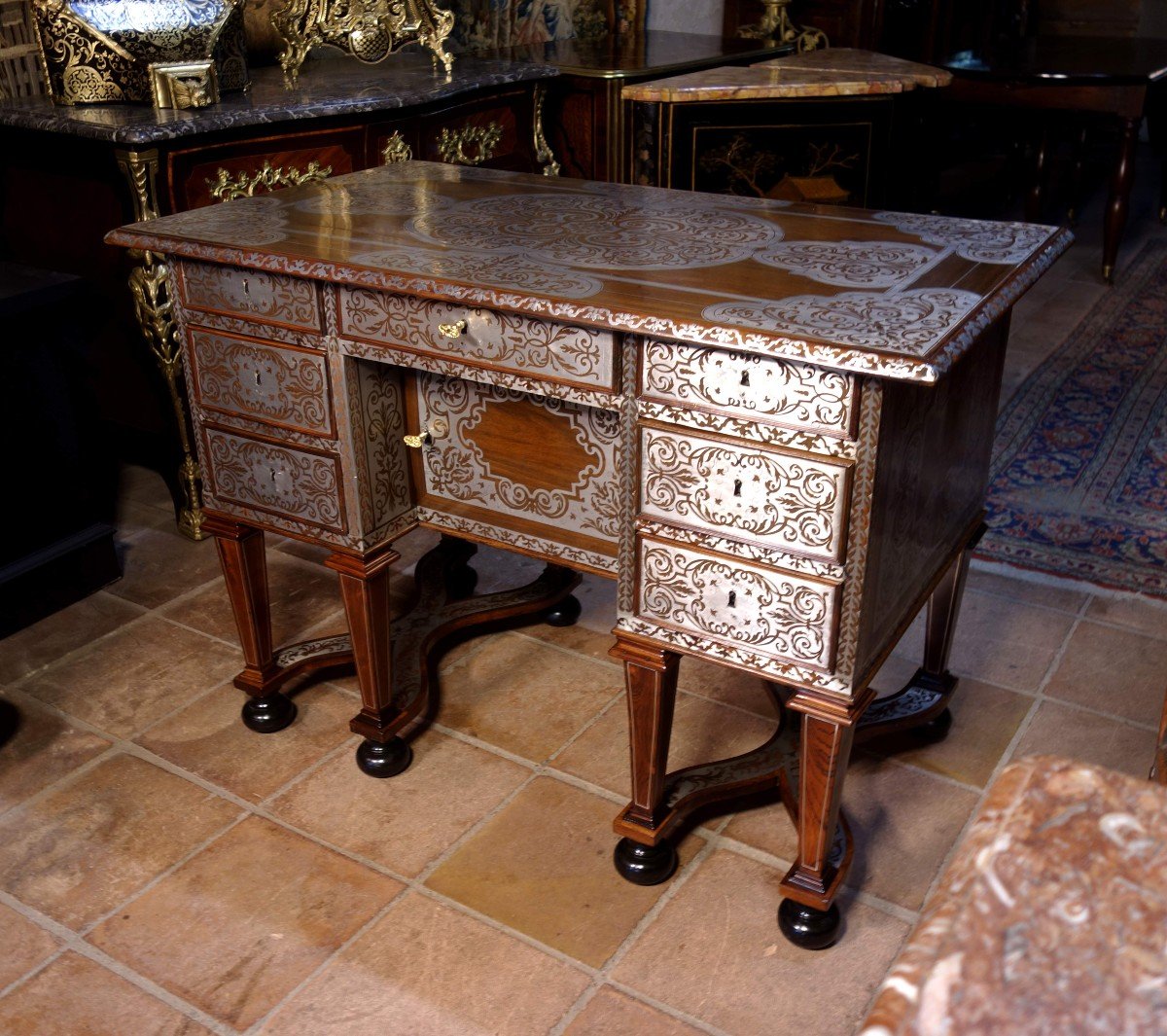 Bureau Mazarin En Marqueterie D’étain, époque Louis XIV-photo-3