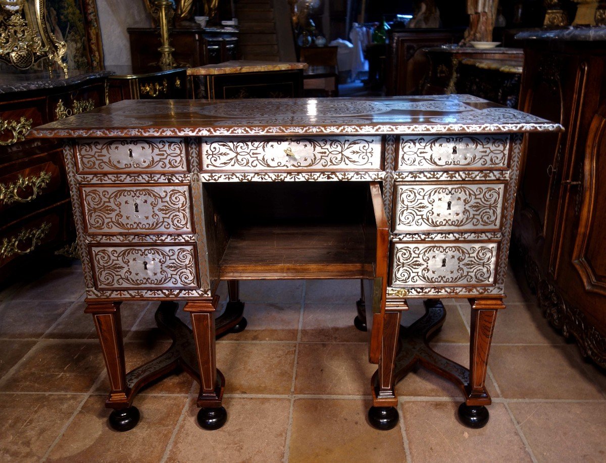 Bureau Mazarin En Marqueterie D’étain, époque Louis XIV-photo-1