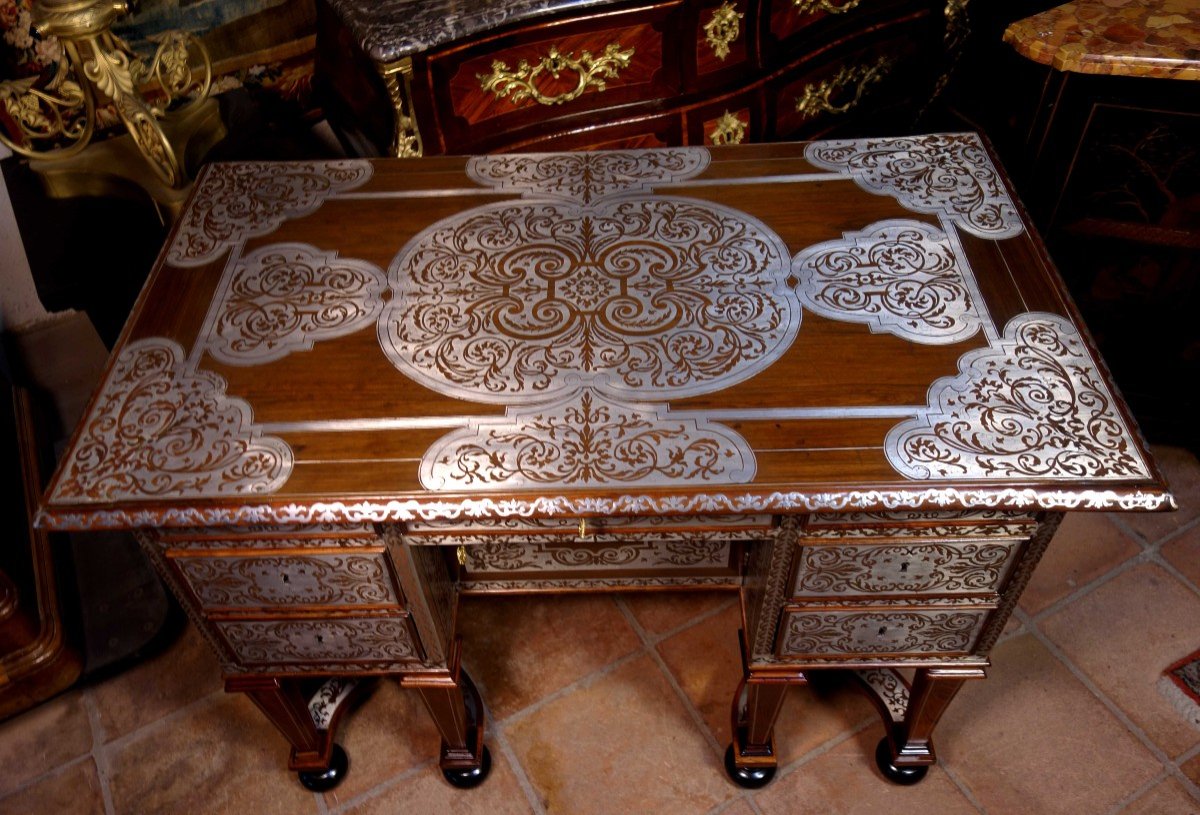 Bureau Mazarin En Marqueterie D’étain, époque Louis XIV-photo-6