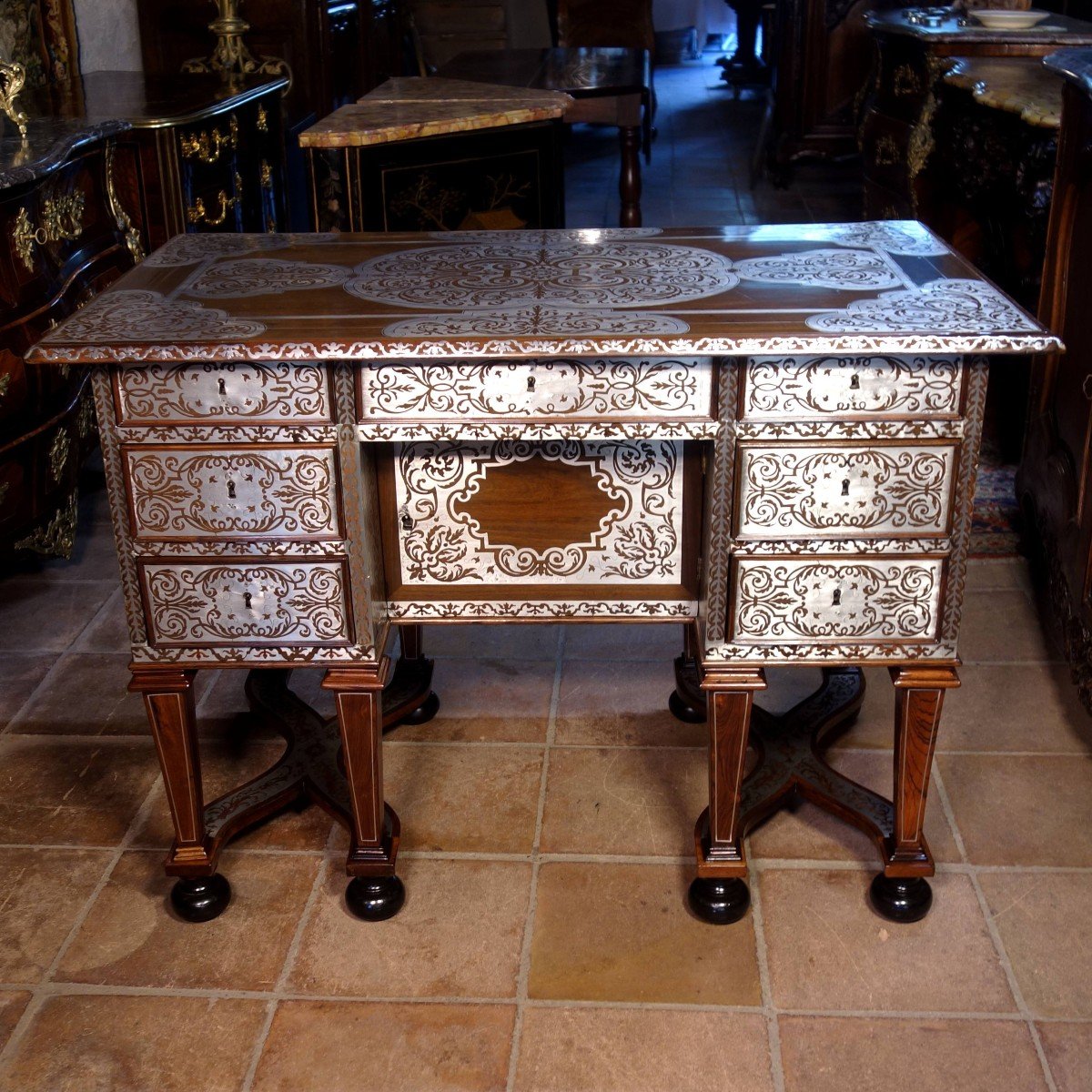 Bureau Mazarin En Marqueterie D’étain, époque Louis XIV-photo-8