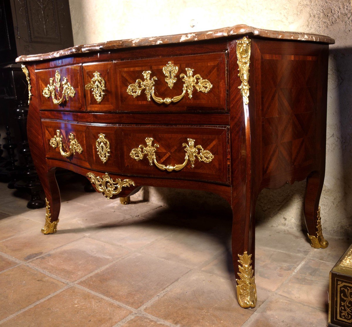 Marquetry Commode With Crowned Cs, Louis XV Period-photo-2