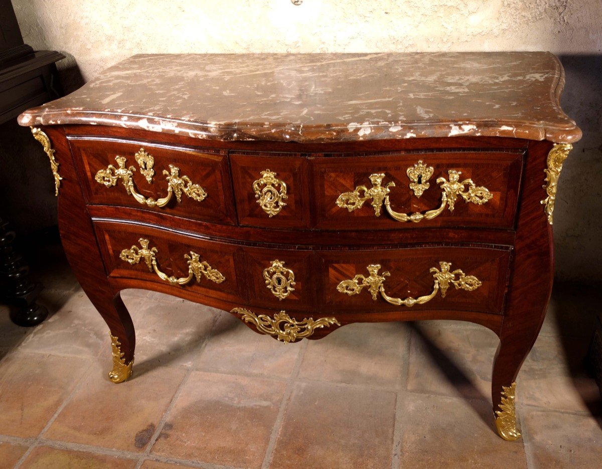 Commode Sauteuse Marquetée Aux C Couronnés, époque Louis XV-photo-3