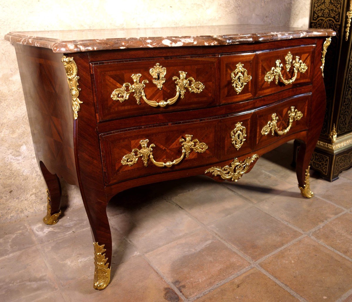 Commode Sauteuse Marquetée Aux C Couronnés, époque Louis XV-photo-4