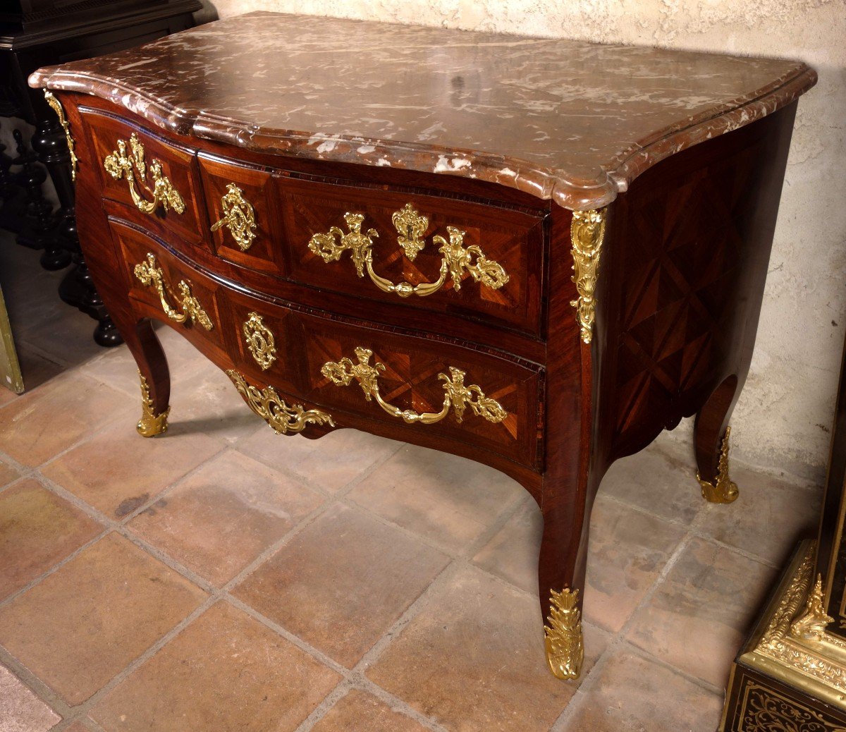 Commode Sauteuse Marquetée Aux C Couronnés, époque Louis XV-photo-3