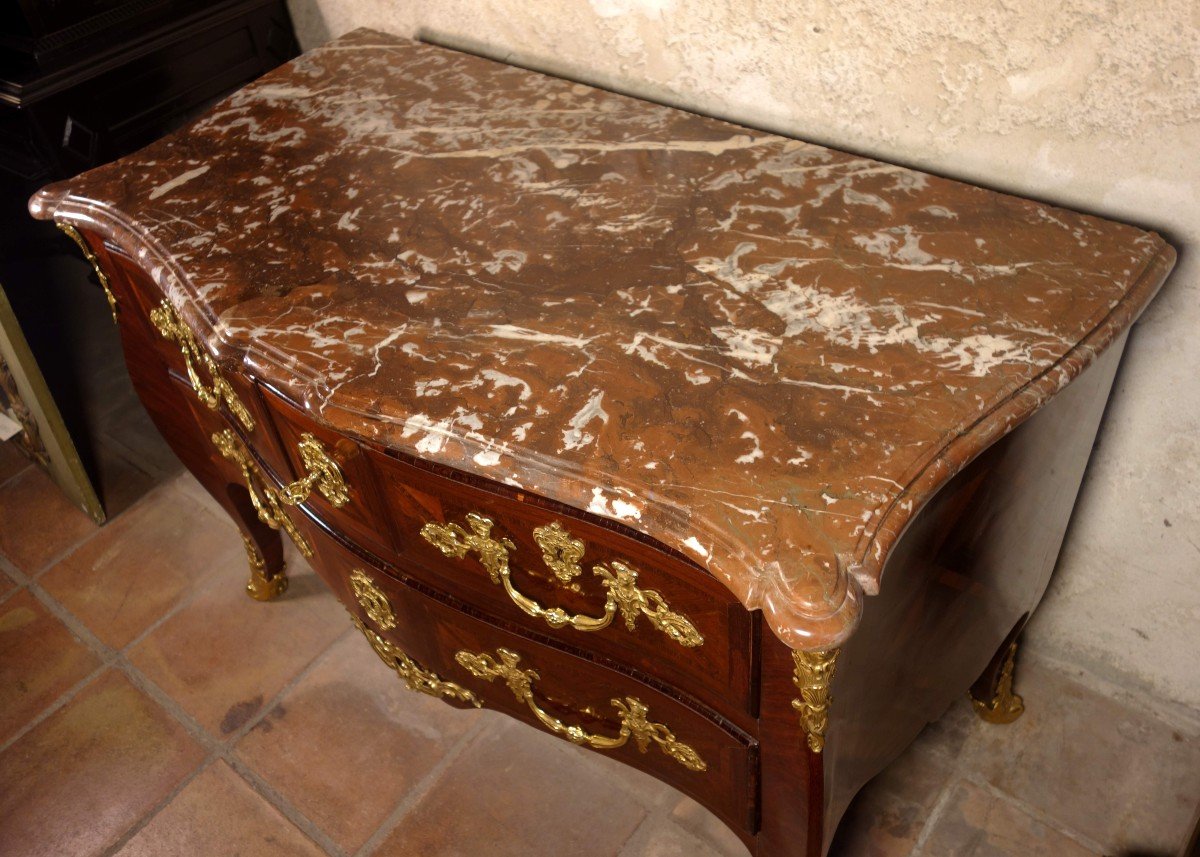 Commode Sauteuse Marquetée Aux C Couronnés, époque Louis XV-photo-5