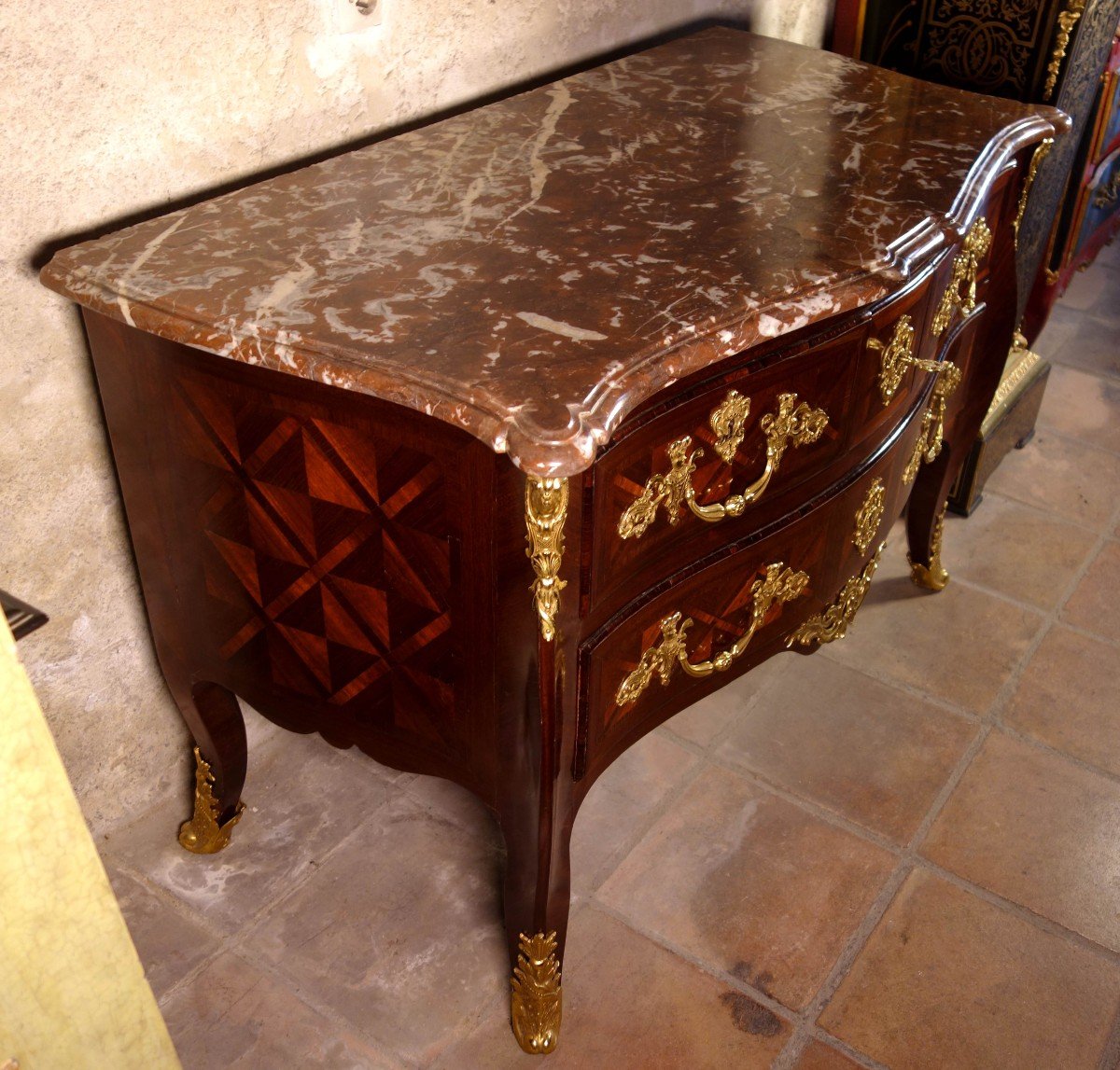 Commode Sauteuse Marquetée Aux C Couronnés, époque Louis XV-photo-7