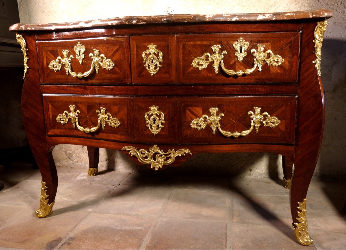 Commode Sauteuse Marquetée Aux C Couronnés, époque Louis XV-photo-8