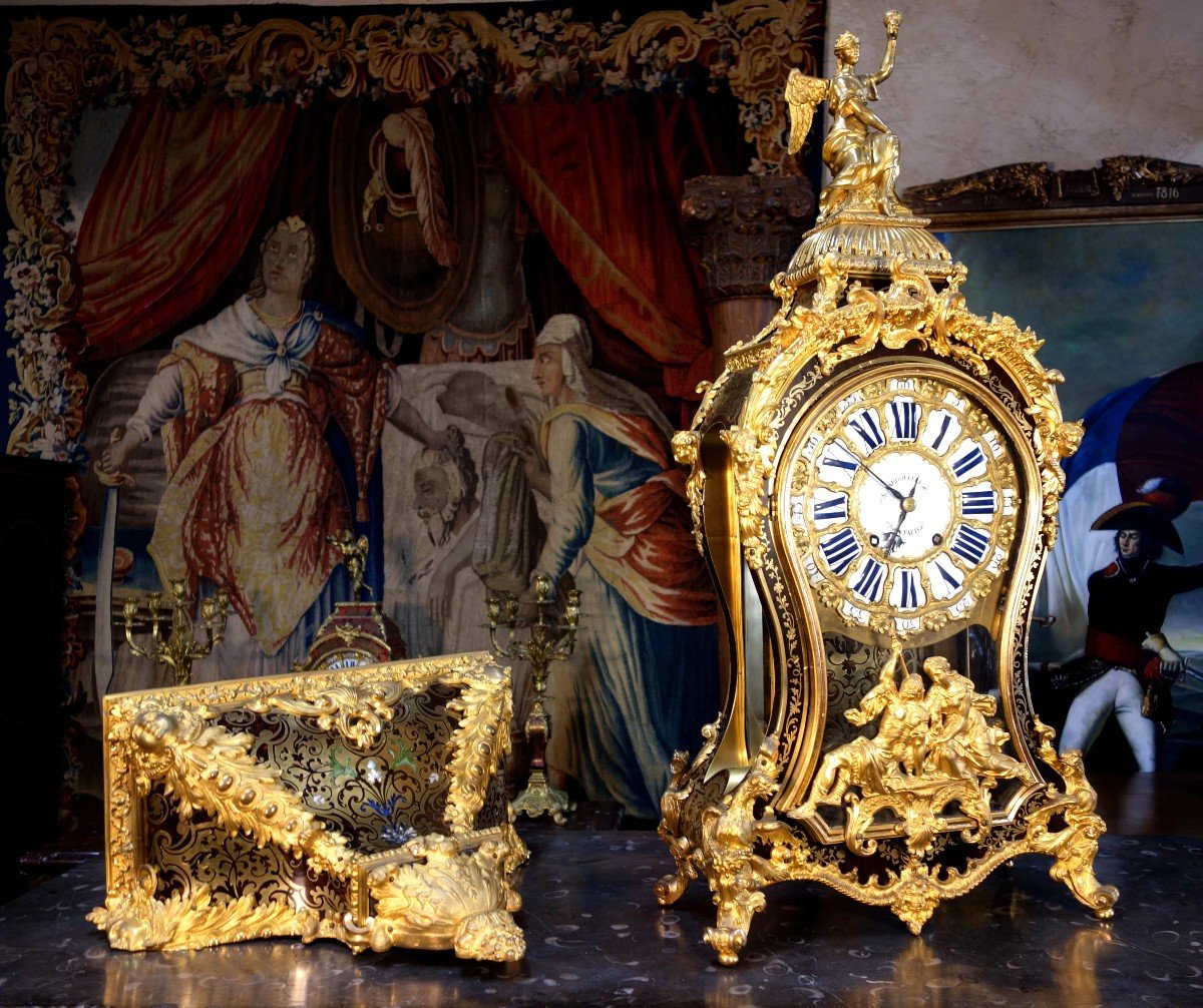 Large Cartel In Boulle Marquetry And Gilded Bronzes Signed Fardouelle, 160 Cm-photo-8