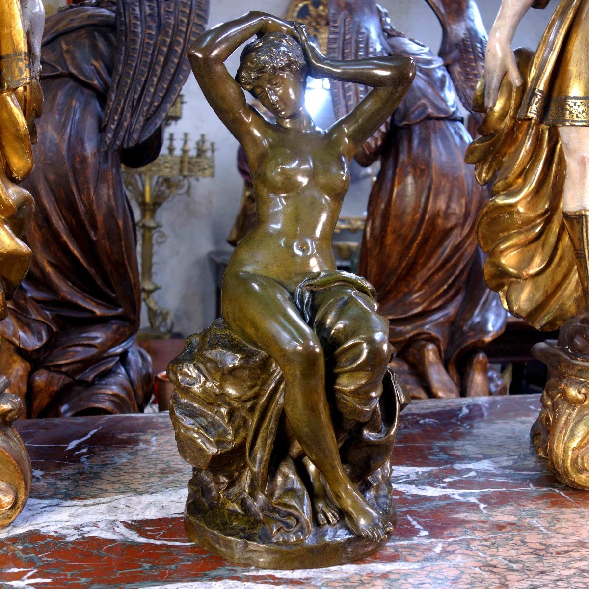 Bather Tying Her Hair – Bronze Signed Friedrich Beer-photo-3