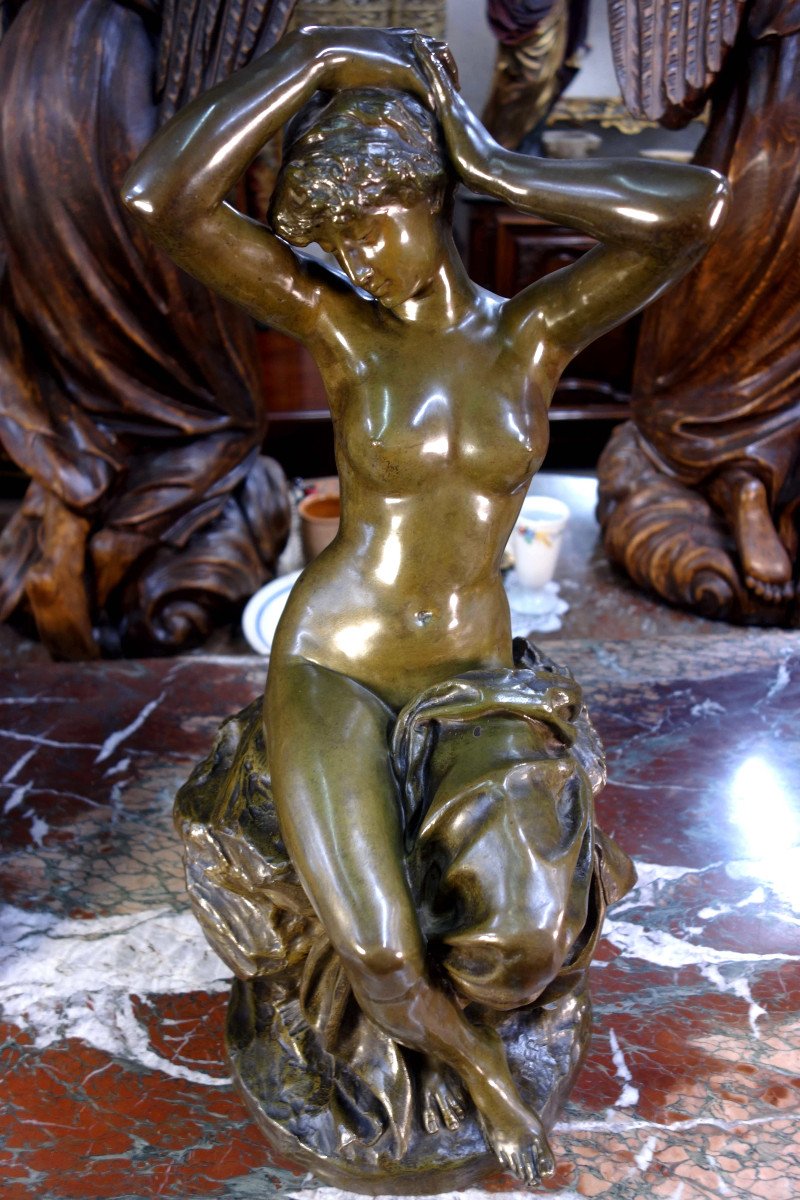 Bather Tying Her Hair – Bronze Signed Friedrich Beer-photo-2