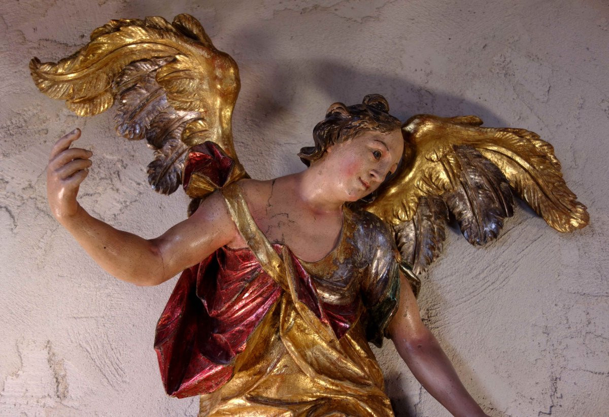 Statue Of The Archangel Gabriel In Gilded And Polychrome Wood-photo-2