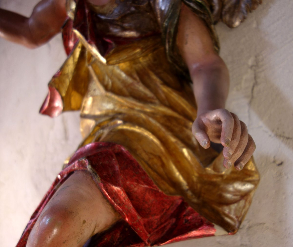 Statue Of The Archangel Gabriel In Gilded And Polychrome Wood-photo-2