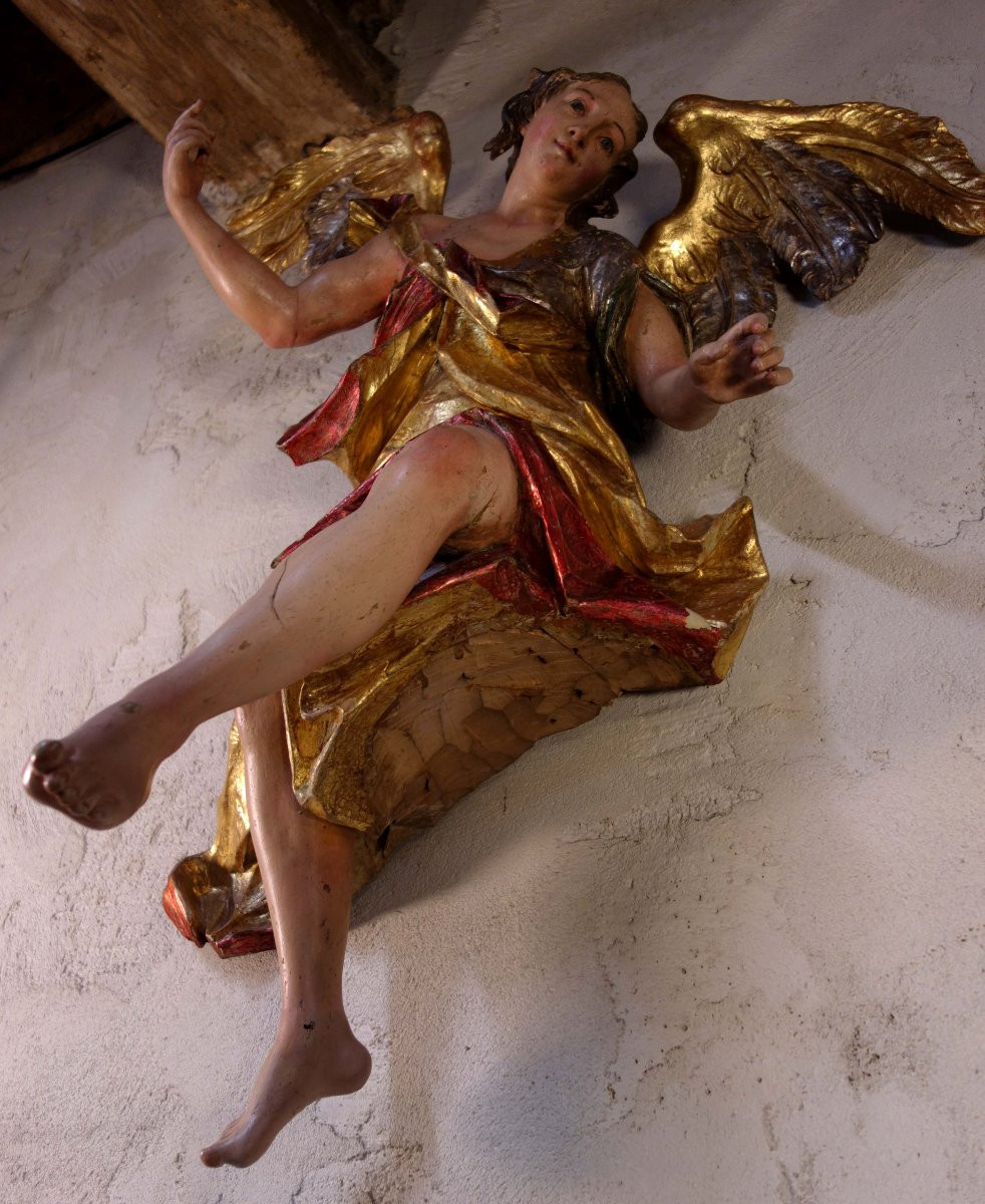Statue Of The Archangel Gabriel In Gilded And Polychrome Wood-photo-5
