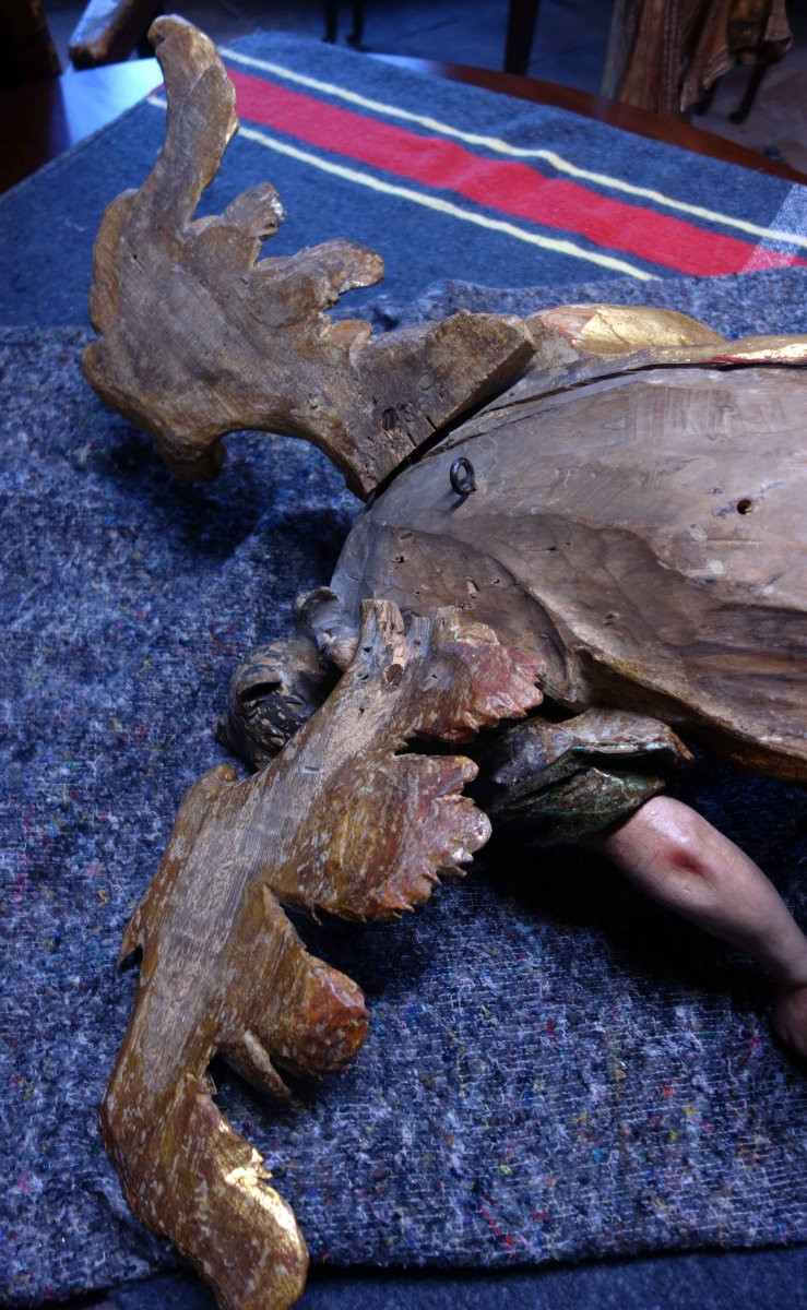 Statue Of The Archangel Gabriel In Gilded And Polychrome Wood-photo-6