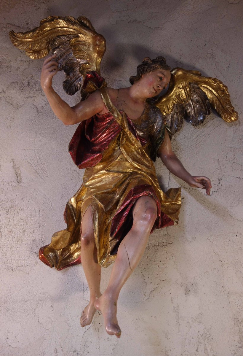 Statue Of The Archangel Gabriel In Gilded And Polychrome Wood-photo-7