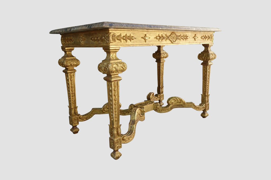Table Hunting In Golden Wood Style Louis XIV, XIX-photo-2