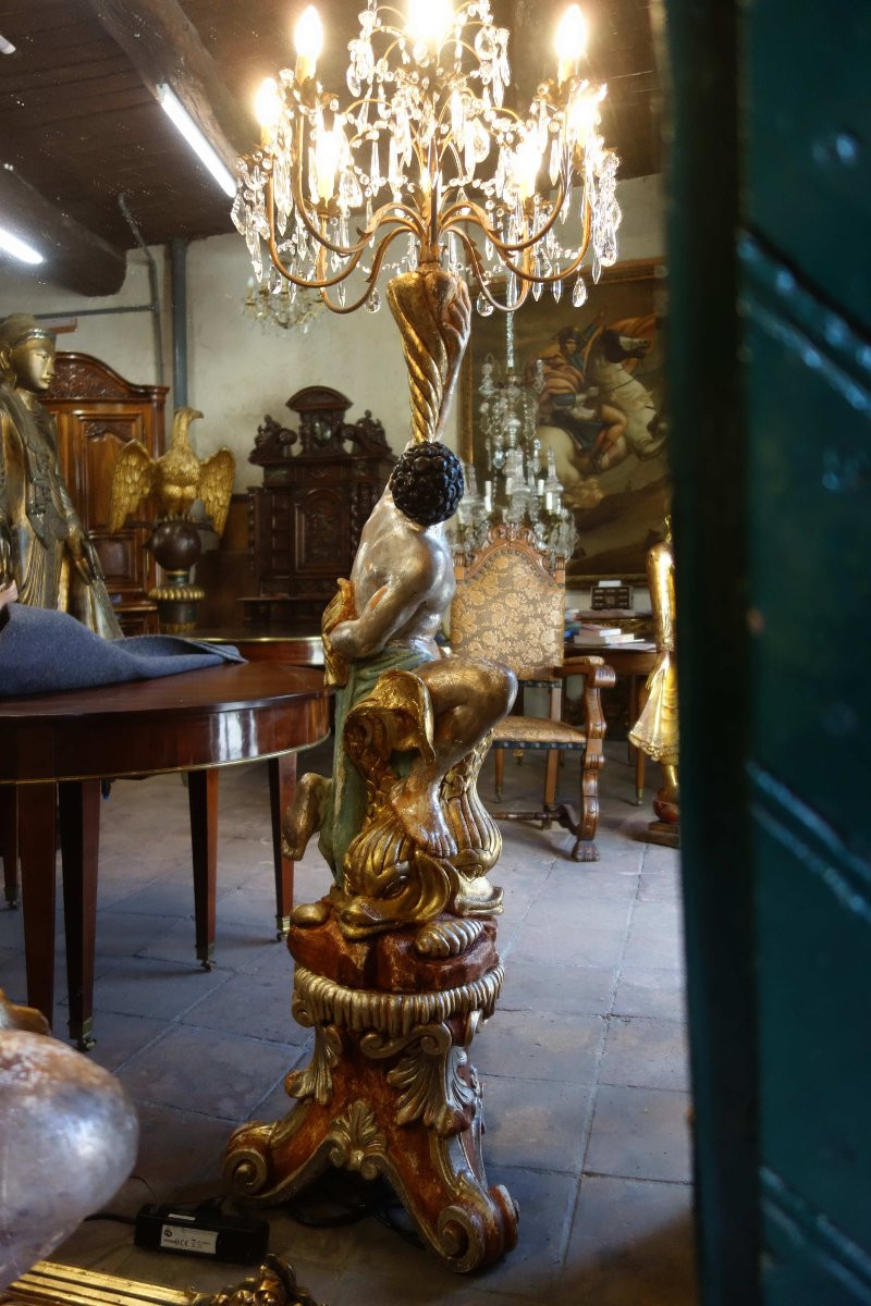 Nubien porte torchère argenté en bois, deux mètres-photo-2