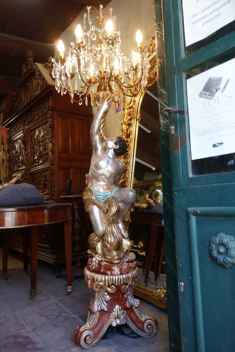 Nubien porte torchère argenté en bois, deux mètres-photo-4