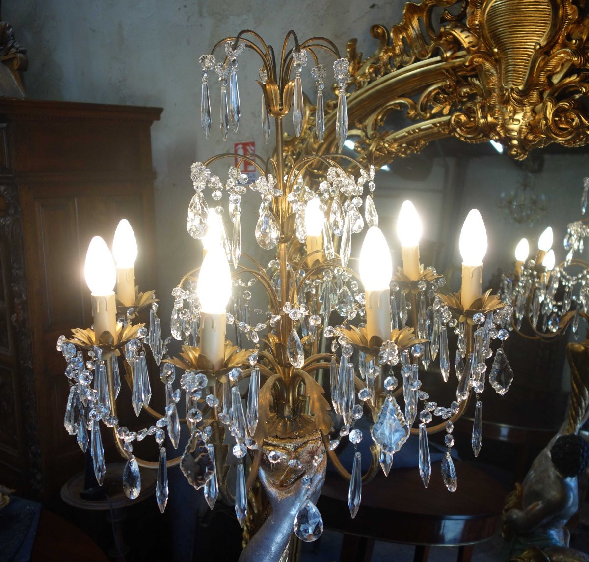 Nubien porte torchère argenté en bois, deux mètres-photo-1