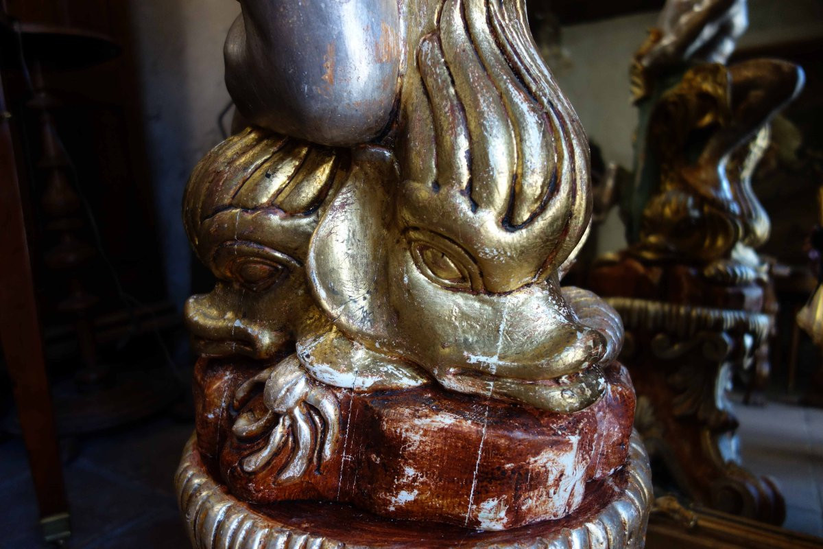 Nubien porte torchère argenté en bois, deux mètres-photo-5