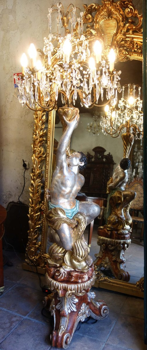 Nubien porte torchère argenté en bois, deux mètres-photo-6