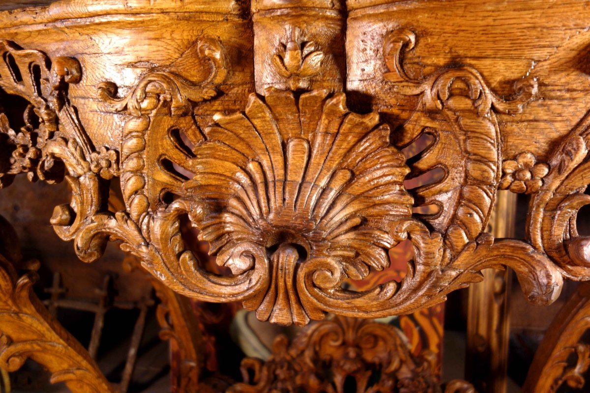 Console d’époque Régence en chêne clair, marbre brèche d’Alep-photo-4