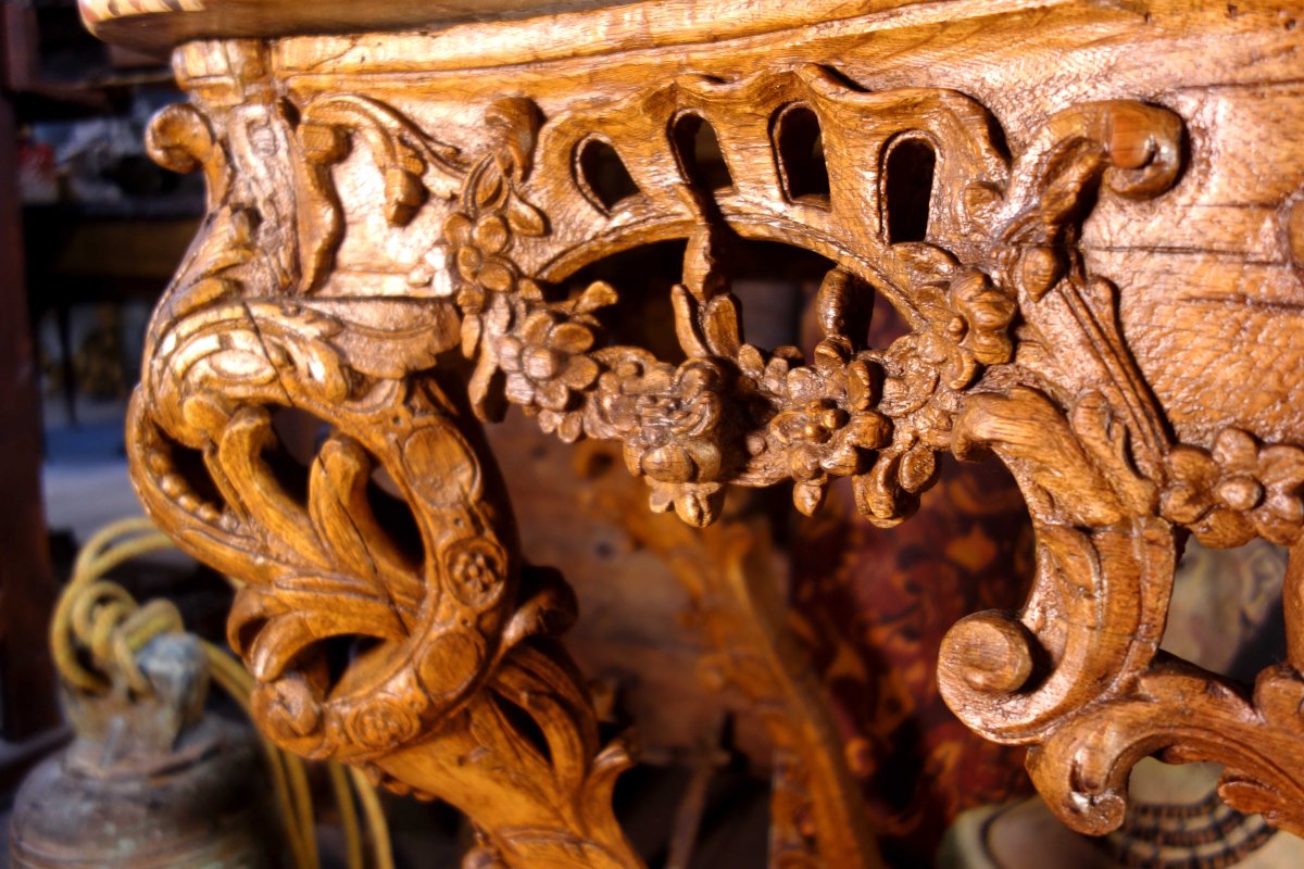 Console d’époque Régence en chêne clair, marbre brèche d’Alep-photo-1