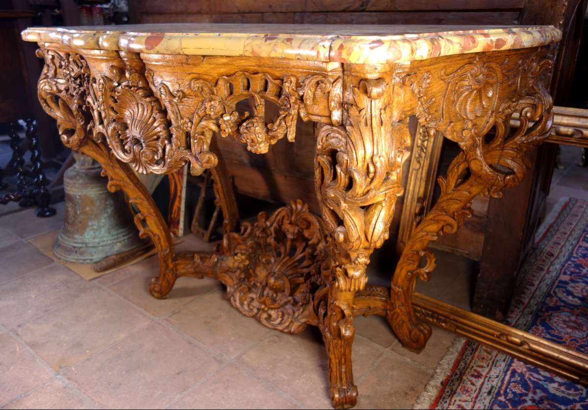 Console d’époque Régence en chêne clair, marbre brèche d’Alep-photo-3