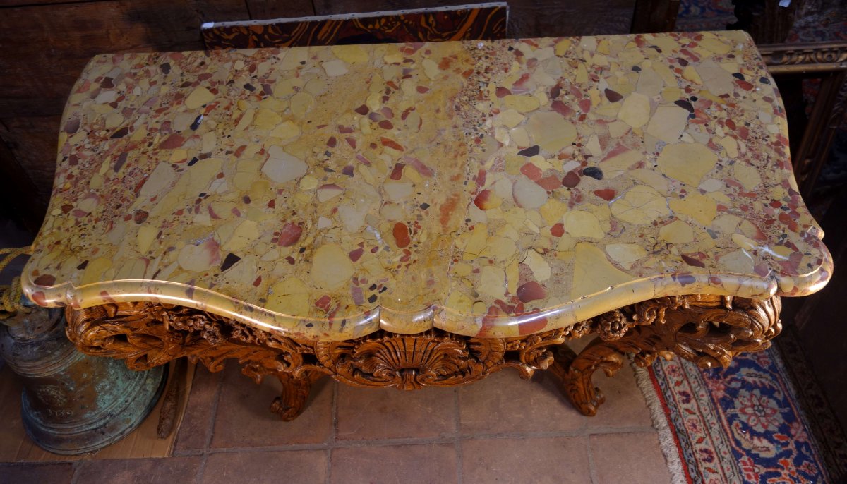 Console d’époque Régence en chêne clair, marbre brèche d’Alep-photo-4