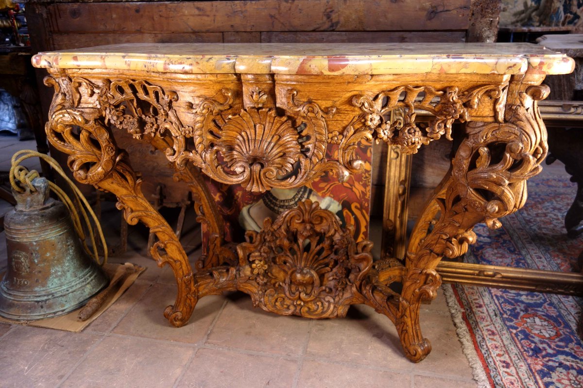 Console d’époque Régence en chêne clair, marbre brèche d’Alep-photo-6