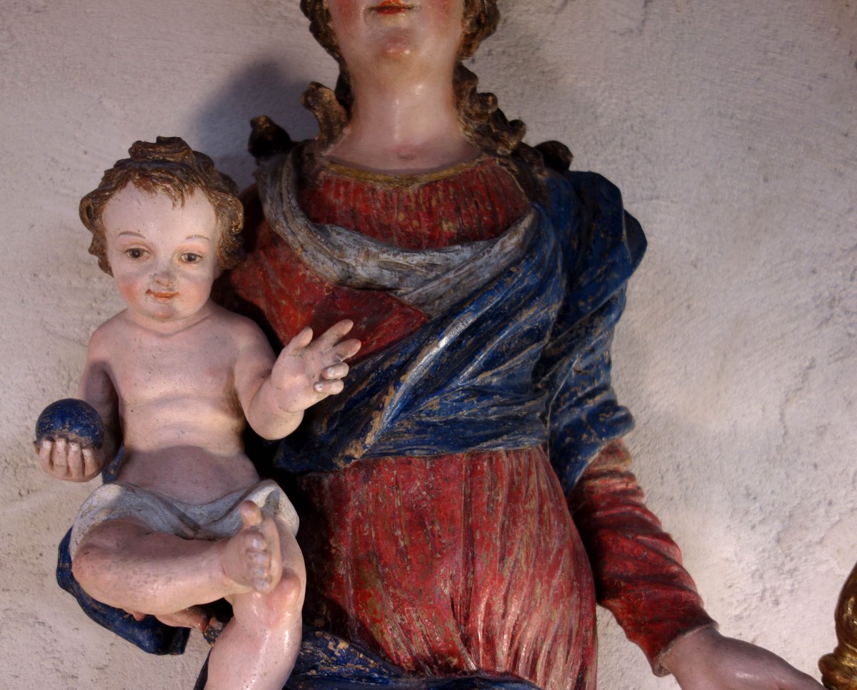 Immaculate Virgin, Carved From Polychrome Wood-photo-3