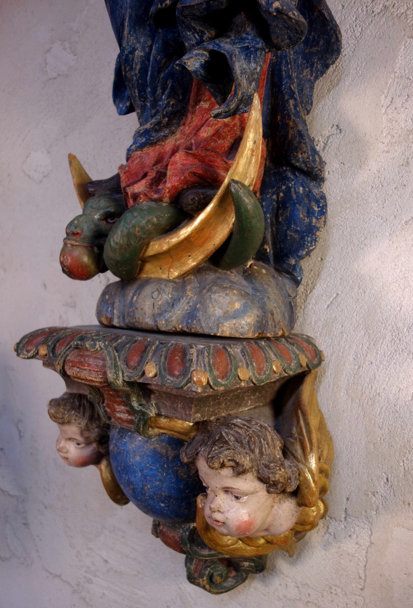 Immaculate Virgin, Carved From Polychrome Wood-photo-1