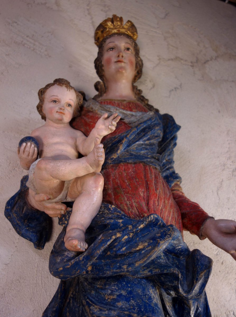 Immaculate Virgin, Carved From Polychrome Wood-photo-2