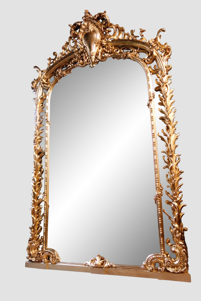 Monumentale Paire De Miroirs En Bois Doré, 243 Cm-photo-1