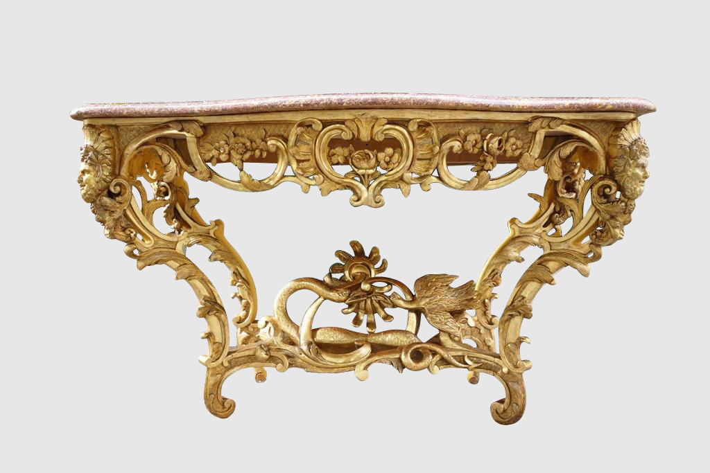Console Curved In Golden Wood With Mascarons, 19th-photo-2