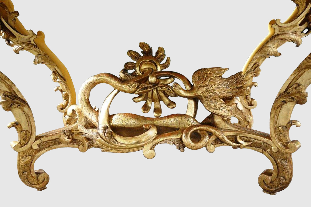 Console Curved In Golden Wood With Mascarons, 19th-photo-4