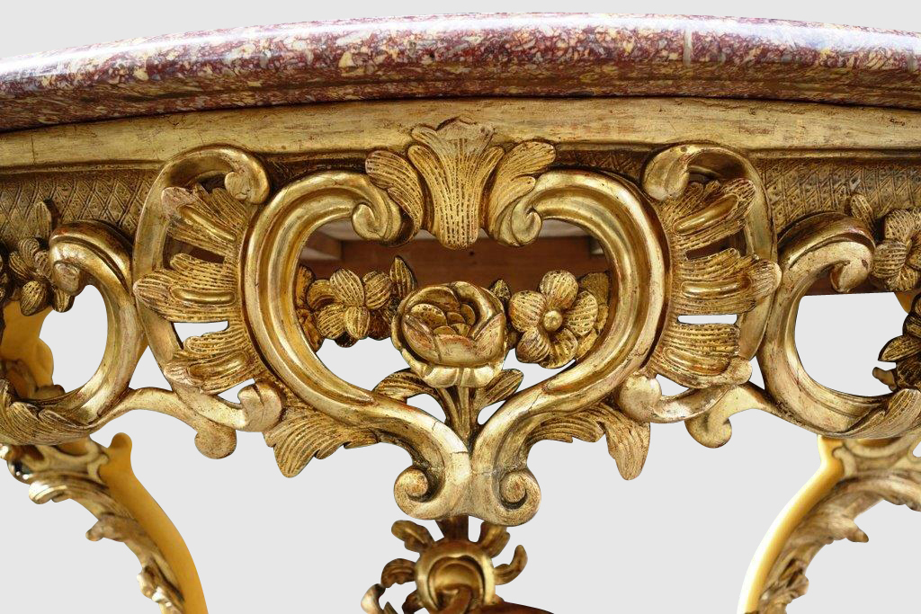 Console Curved In Golden Wood With Mascarons, 19th-photo-1