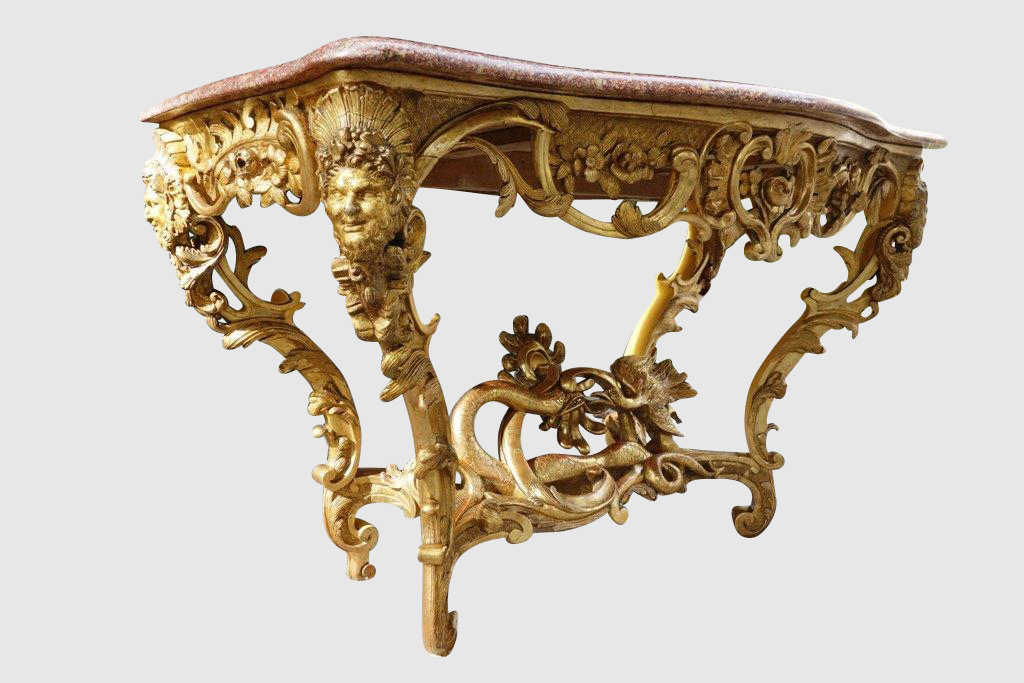 Console Curved In Golden Wood With Mascarons, 19th-photo-2