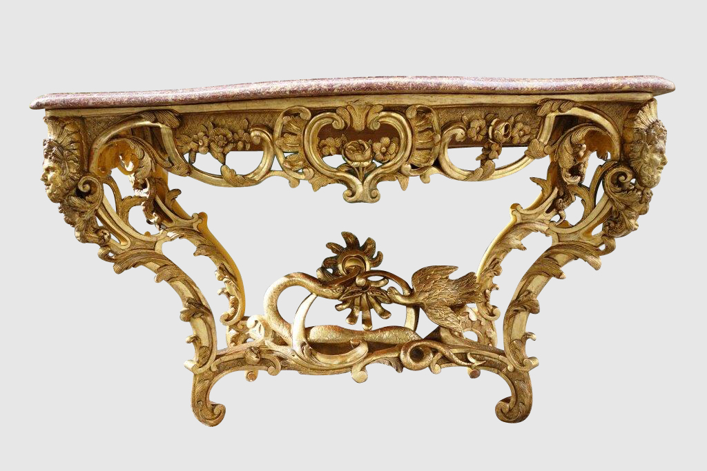 Console Curved In Golden Wood With Mascarons, 19th-photo-4