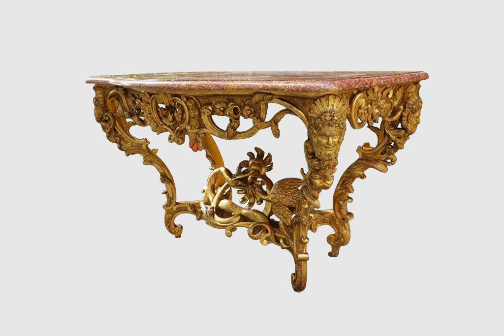 Console Curved In Golden Wood With Mascarons, 19th-photo-5