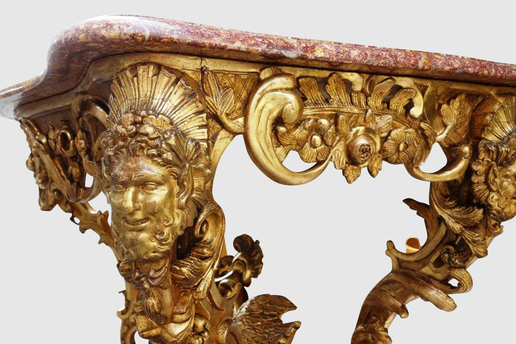 Console Curved In Golden Wood With Mascarons, 19th-photo-6