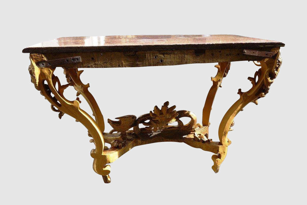 Console Curved In Golden Wood With Mascarons, 19th-photo-8