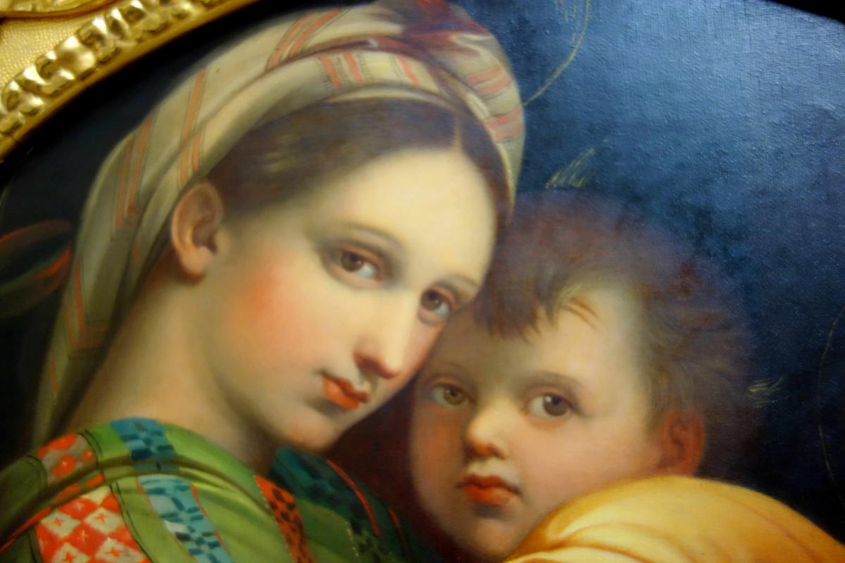 Signed Tondo: The Virgin On The Chair After Raphael, 1 Meter-photo-1